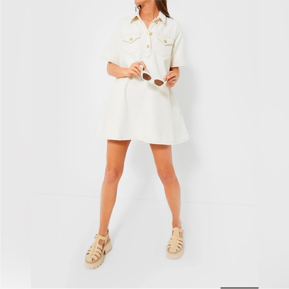 Ganni Off-White Denim Short Sleeve Dress